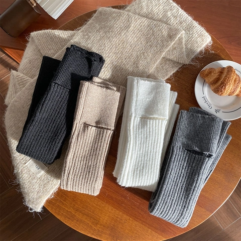 Damen Strick Beinstulpen Acryl Gerippt Steigbügel Warm Herbst Winter Japanischer Stil Lange Socken Strumpfwaren