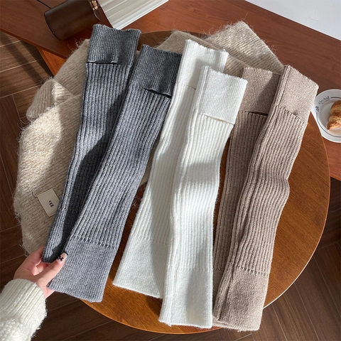 Women Knitted Leg Warmers Ribbed Slouchy Long Socks Winter Autumn Warm Solid Color Soft Acrylic Japanese Style