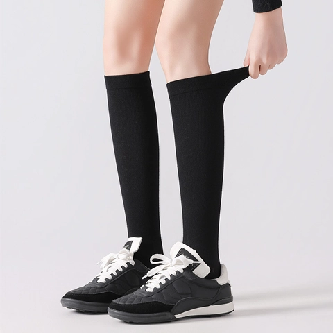 Women Knee High Socks Cotton Blend Solid Color Japanese JK Style Elastic Long Tube Breathable Hosiery Accessories