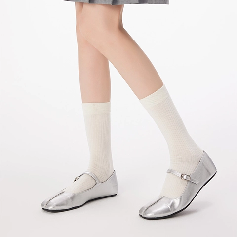 Chaussettes Slouch Pour Femmes Rayures Verticales Côtelettes Mélange De Laine Tricot Chaud Rétro Mi-mollet Décontracté Couleur Unie