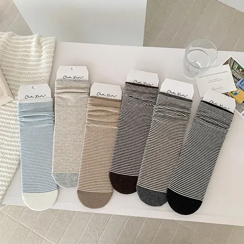 Calze A Righe Da Donna Misto Cotone Traspirante Al Polpaccio Stile Preppy Coreano Calze Alla Moda
