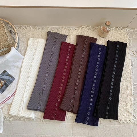 Women Leg Warmers Button Side Ribbed Knit Slit Slouch Socks Japanese JK Style Preppy Winter Warm Acrylic