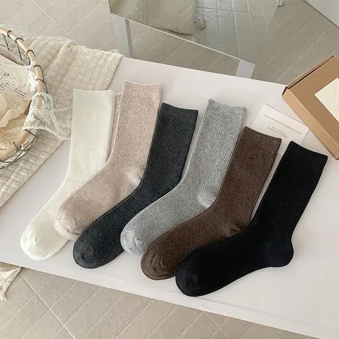 Women Cotton Slouch Socks Mid Calf Ribbed Solid Color Breathable Sweat Absorbent Casual College Style Daily Wear