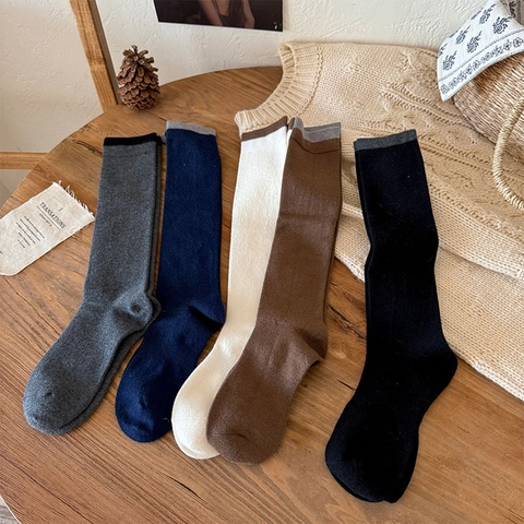Calcetines Slouch Mujer Punto Mezcla Lana Bloque De Color Puño Acanalado Estilo Retro Japonés Media Pierna