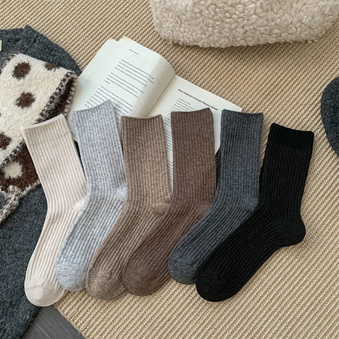 Calze Morbide Da Donna Misto Lana Maglia A Coste Spesse Calde Termiche Metà Polpaccio Stile Giapponese Inverno