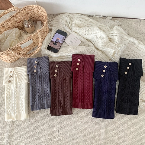 Women Cable Knit Leg Warmers Acrylic Warm Winter Button Cuff Retro Style