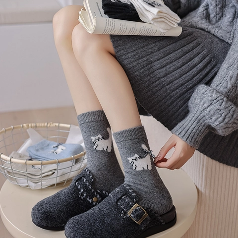 Calze Lunghe Kawaii Da Donna Con Motivo A Gatto E Fiocco A Quadri In Misto Lana Caldo Stile Giapponese Dolce Coste