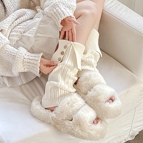 Calentadores Piernas Mujer Punto Canalé Acrílico Cálido Invierno Decoración Botones Color Sólido Estilo Slouchy