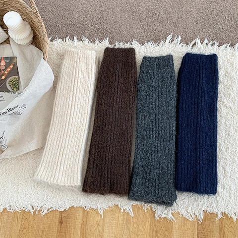 Knit Leg Warmers Women Acrylic Ribbed Slouchy Thick Warm Winter Japanese Style Solid Color Soft Cozy Footless Socks
