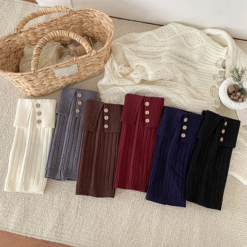 Calentadores Piernas Mujer Punto Canalé Acrílico Cálido Invierno Decoración Botones Color Sólido Estilo Slouchy