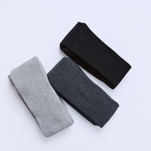 Women Ribbed Knit Pantyhose Vertical Striped High Elastic Slimming Footed Tights Japanese Style Soft Warm