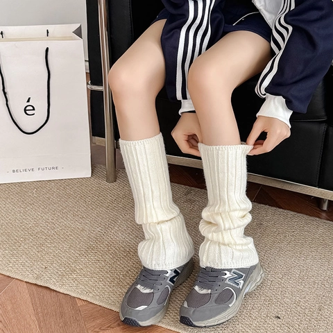Leg Warmers Women Ribbed Knit Slouch Socks Solid Color Thick Winter Autumn Warm Japanese Style Y2K Accessory