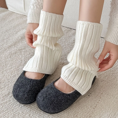 Calentadores Piernas Mujer Punto Canalé Acrílico Cálido Grueso Color Sólido Estilo Japonés Slouchy Split