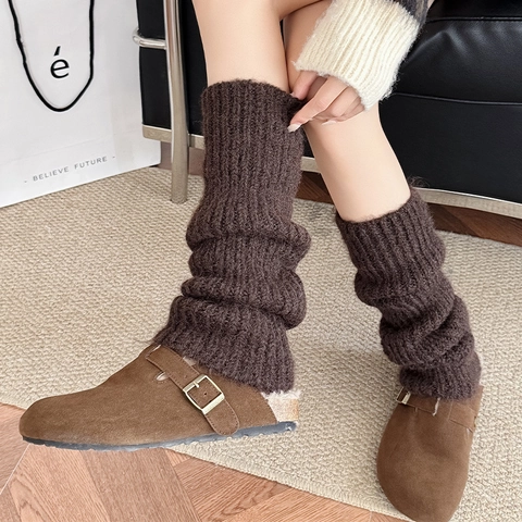Knit Leg Warmers Women Acrylic Ribbed Slouchy Thick Warm Winter Japanese Style Solid Color Soft Cozy Footless Socks