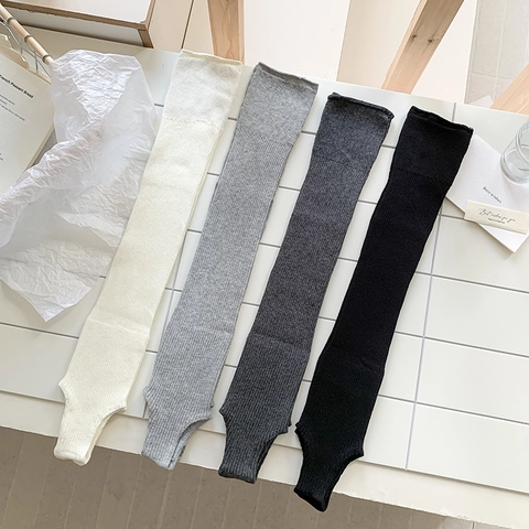 Knitted Leg Warmers Cotton Ribbed Stirrup Solid Color Balletcore Slouchy Socks For Women