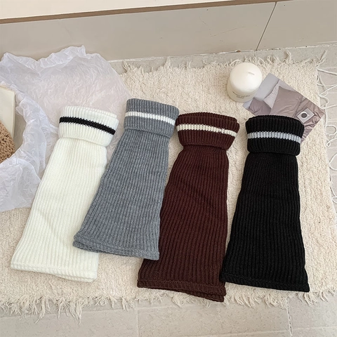 Jambières Rayées Pour Femmes Tricot Côtelé Chaussettes Slouchy Acrylique Style Japonais JK Chaud Automne Hiver