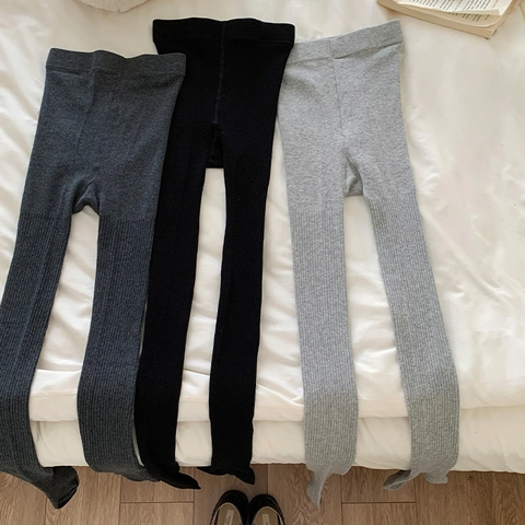 Pantis De Canalé Para Mujer Mezcla De Algodón Rayas Verticales Adelgazantes Pantyhose Otoño Invierno Color Sólido Estilo Japonés Versátiles