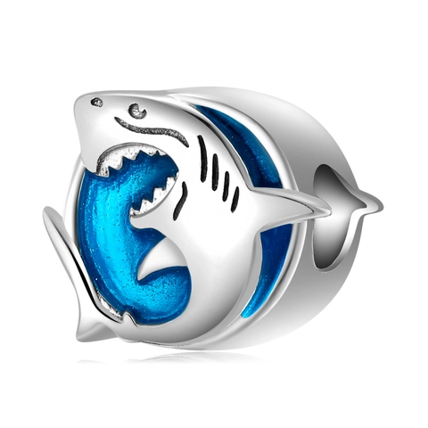 Charm Ciondolo Squalo Animale Argento Sterling 925 Smalto Blu Stile Oceano Accessorio Per Creazione Di Gioielli DIY Per Donne