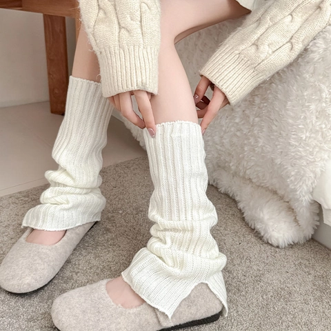 Calentadores Piernas Mujer Punto Canalé Acrílico Grueso Dobladillo Abertura Cálido Invierno Otoño Casual Color Sólido Estilo JK