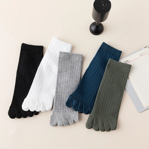 Calcetines De Dedos Hombre Algodón Acanalado Split Toe Calcetines Transpirables Color Sólido