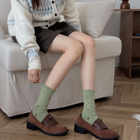 Calcetines Slouch Mujer Mezcla Algodón Decoración Lazo Ribete Volantes Bordado Floral Vintage Rayas Otoño Invierno