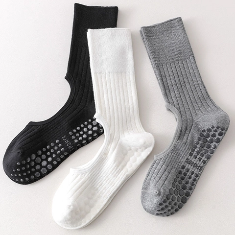 Yoga Pilates Socks Women Cotton Ribbed Anti Slip Silicone Grips Backless Hollow Out Breathable Indoor Sports