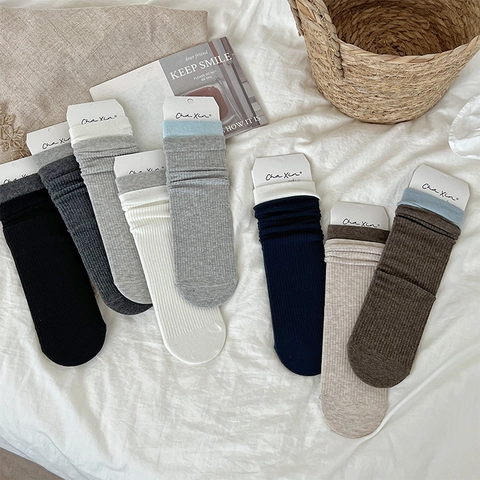 Calze Slouch Da Donna In Cotone Maglia A Coste Metà Polpaccio Polsini A Contrasto Righe Stile Giapponese Versatili Comode