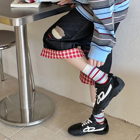 Damen Crew Socken Baumwollmischung Herz Jacquard Gestreift Wellenkante Japanischer Süßer Akademie Stil