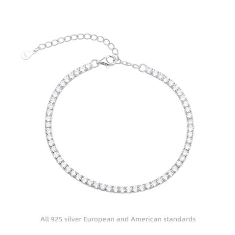 Pulsera Tennis Clásica Plata De Ley 925 Circón Redondo Cadena Extensión Ajustable Joyería Minimalista Lujo
