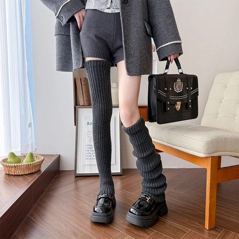 Calentadores De Piernas De Punto Acanalado Estilo Japonés Para Mujer Acrílico Color Sólido Calcetines Largos Y2K