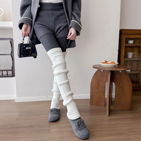 Calentadores De Piernas De Punto Acanalado Estilo Japonés Para Mujer Acrílico Color Sólido Calcetines Largos Y2K