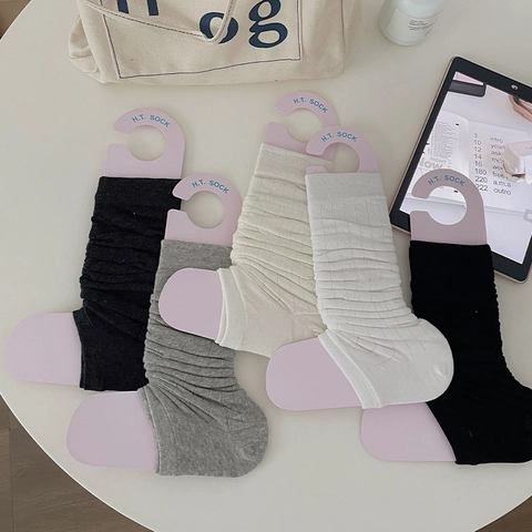 Women Ribbed Slouch Socks Combed Cotton Knit Solid Color Leg Warmers Japanese JK Style Breathable Calf High