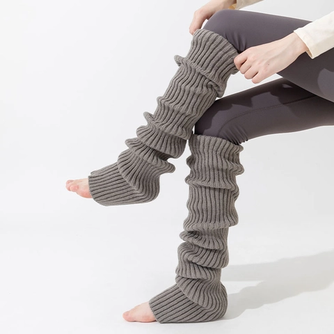 Scaldamuscoli Sopra Ginocchio Donna Maglia A Costine Lungo Acrilico Staffa Tallone Aperto Inverno Caldo Yoga Danza