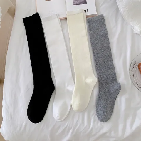 Japanese School Style Women Calf Socks Ribbed Knit Cotton Blend Solid Color Elastic Slimming Preppy Student Accessory