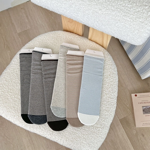 Calze A Righe Da Donna In Misto Cotone Stile Preppy Giapponese Traspiranti Assorbenti Sudore Righe Orizzontali Sottili