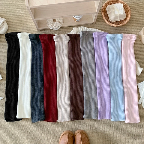 Japanese Jk Style Leg Warmers Acrylic Ribbed Knit Long Slouch Socks Women Girls Autumn Winter Solid Color Breathable Slim