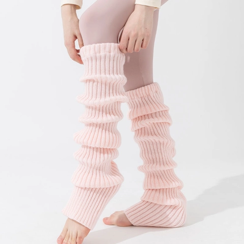 Women Over The Knee Leg Warmers Ribbed Knit Long Acrylic Stirrup Open Heel Winter Warm Yoga Dance Solid Color