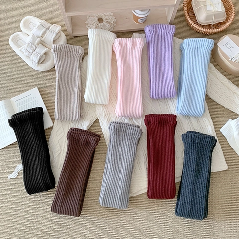 Women Over The Knee Leg Warmers Ribbed Knit Long Acrylic Stirrup Open Heel Winter Warm Yoga Dance Solid Color