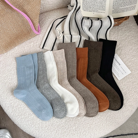 Calze Slouch Da Donna Cotone A Coste Al Polpaccio Tinta Unita Stile Giapponese Retrò Semplice Traspirante Morbido Versatile