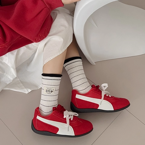 Calze Al Polpaccio In Cotone A Righe Donna Stile Coreano Con Toppa A Fumetti E Bordo Arrotolato Casual Traspiranti