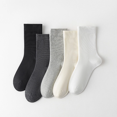 Women Cotton Crew Socks Ribbed Breathable Solid Color Japanese Style Casual Daily Hosiery For Girls