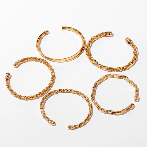 Gold Plated Brass Cuff Bracelet For Women Minimalist Twist Rope Hammered Geometric Open Bangle Fashion Jewelry Accessory