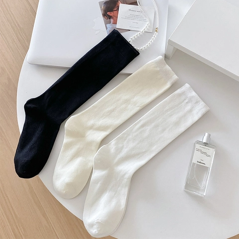 Calcetines Media Pantorrilla Mujer Color Sólido Mezcla Algodón Estilo Japonés JK Acanalado Transpirable Minimalista Preppy