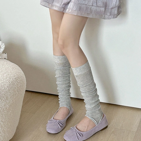 Women Cotton Ribbed Stirrup Leg Warmers Ballet Style Slouchy Socks Solid Color Breathable JK Fashion Accessories