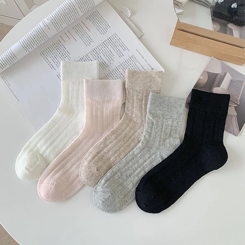 Damen Crew Socken Baumwolle Hohl Aus Mesh Atmungsaktiv Süß Japanischer Stil Jk Mädchen Bogen Strick Wadenhoch