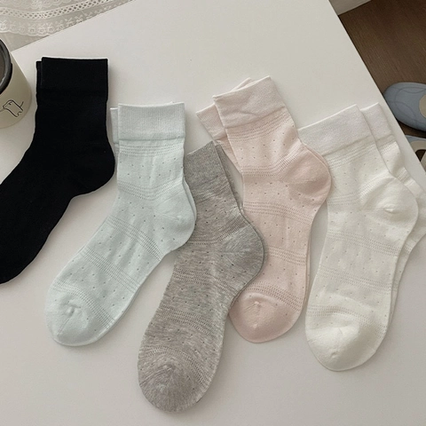 Damen Crew Socken Dünne Baumwolle Atmungsaktiv Lochmuster Mittelhoch Schlicht Koreanischer Stil Balletcore Mädchen