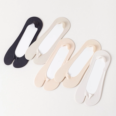 Calcetines Tabi Mujer Dedos Separados Invisibles Nylon Transpirable Antideslizante Silicona Talón