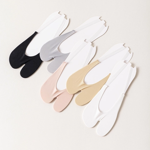 Mujeres Split Toe Invisibles Calcetines Barco Nylon Satén De Hielo Fino Transpirable Silicona Antideslizante Tabi Verano