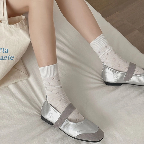 Calcetines Media Pantorrilla Mujer Algodón Malla Calada Transpirable Estilo Japonés Dulce Retro Color Sólido Fino