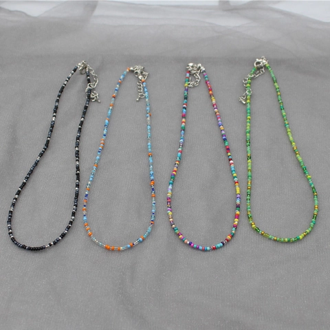 Bohemian Handmade Glass Seed Bead Necklace For Women Girls Colorful Dopamine Choker Zinc Alloy Clasp Jewelry Gift